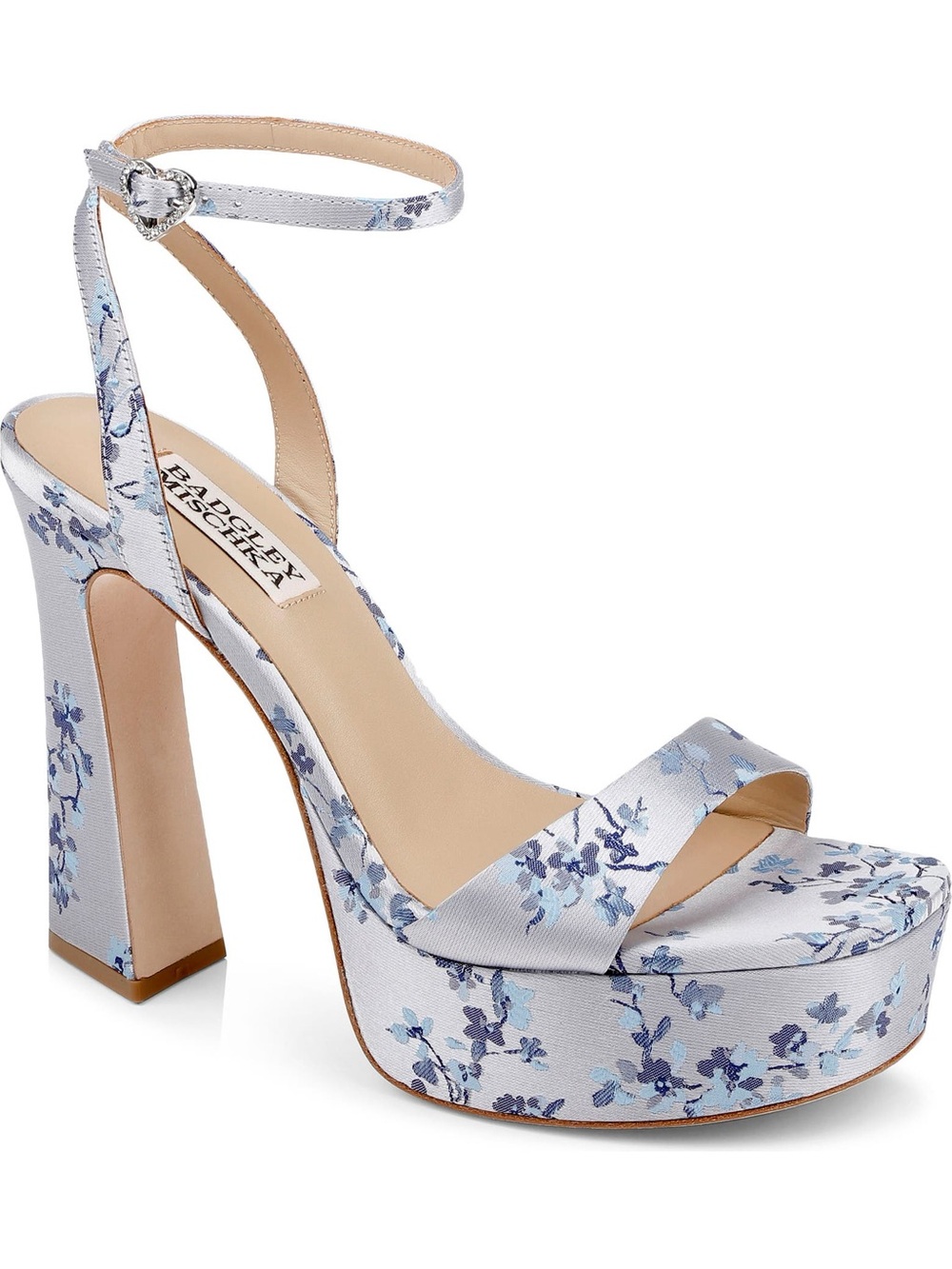 Badgley Mischka Light Blue Floral Platform Sandal with Ankle Strap